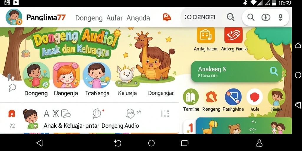 Tampilan antarmuka aplikasi Dongeng Audio yang menarik dan interaktif.